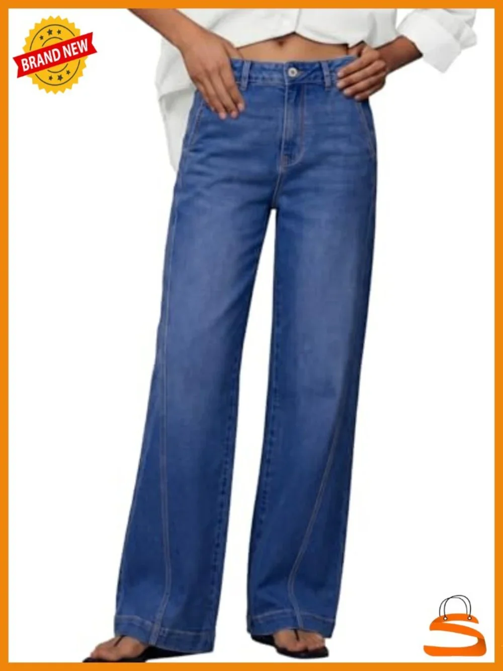 Women's Wide Leg Jeans High Waisted Stretchy Baggy Side Seam Denim Pants with